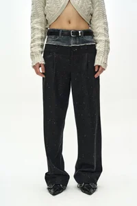 DENIM-WAIST NEP WOOL TROUSERS thumb 6