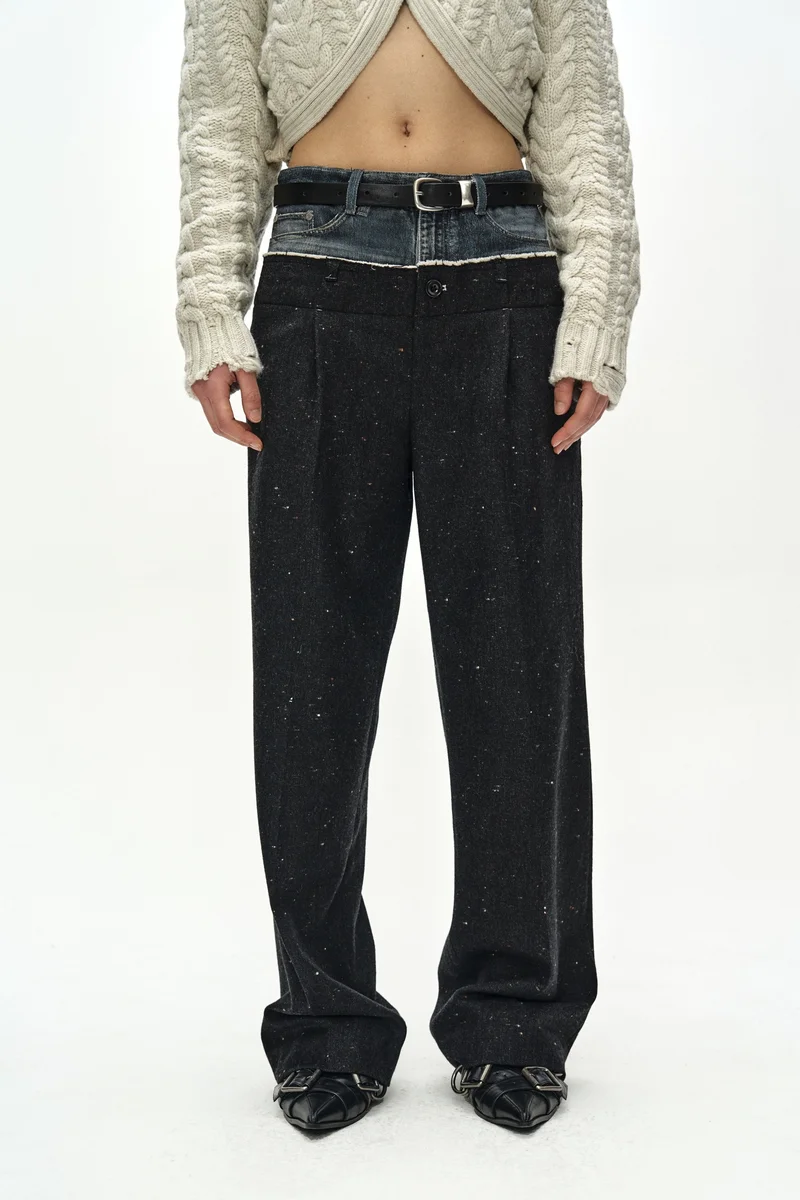 DENIM-WAIST NEP WOOL TROUSERS 6