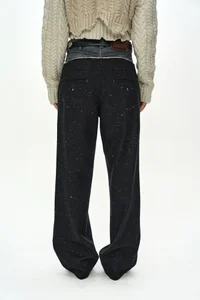 DENIM-WAIST NEP WOOL TROUSERS thumb 7
