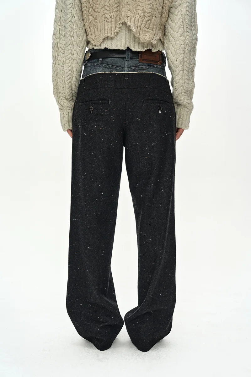 DENIM-WAIST NEP WOOL TROUSERS 7