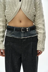 DENIM-WAIST NEP WOOL TROUSERS thumb 8
