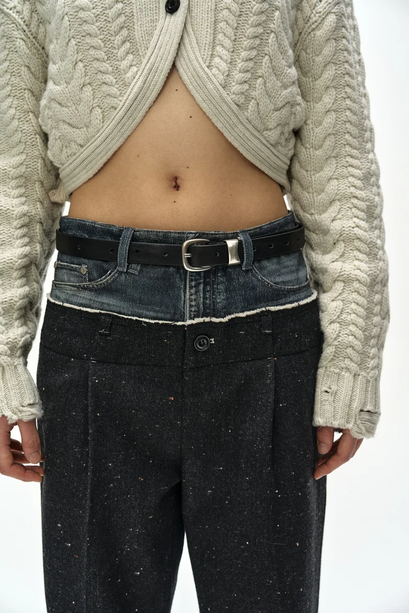 DENIM-WAIST NEP WOOL TROUSERS 8