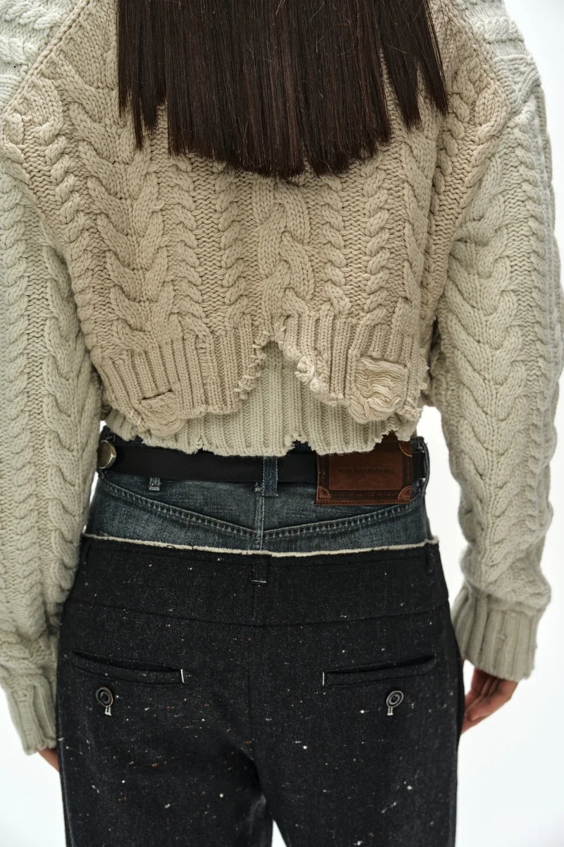 DENIM-WAIST NEP WOOL TROUSERS 9