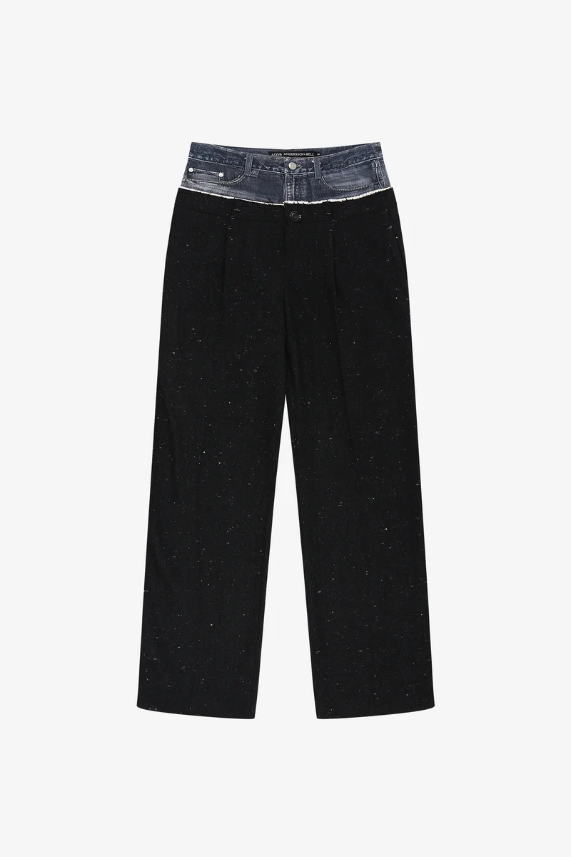 DENIM-WAIST NEP WOOL TROUSERS 10