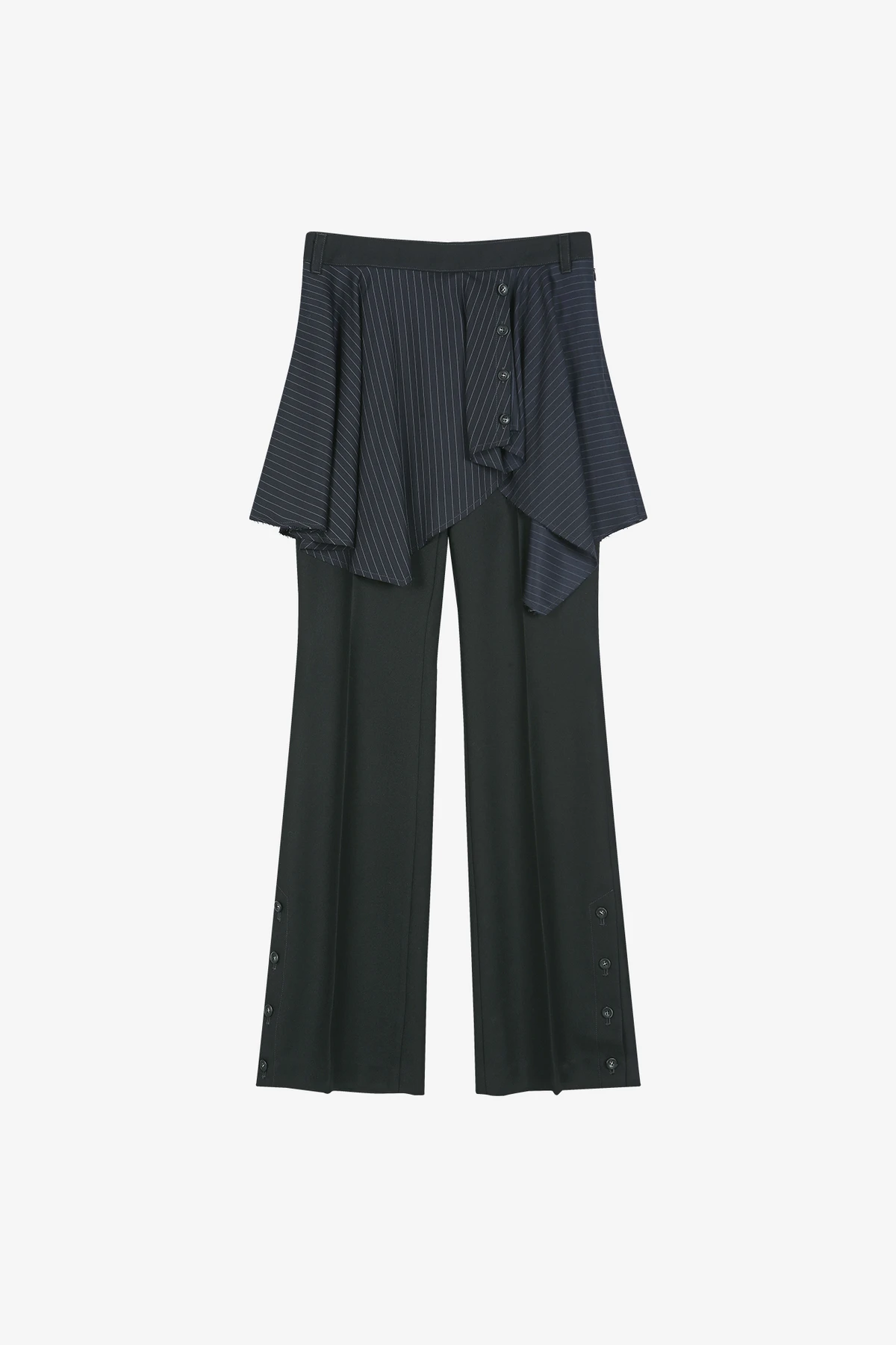 ASYMMETRIC WRAP SKIRT-LAYERED BOOTCUT TROUSERS_商品画像
