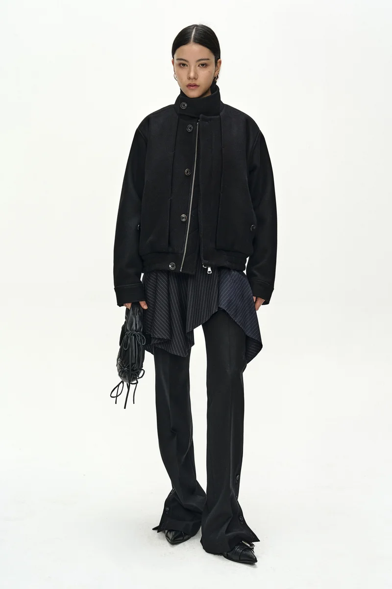 ASYMMETRIC WRAP SKIRT-LAYERED BOOTCUT TROUSERS 7