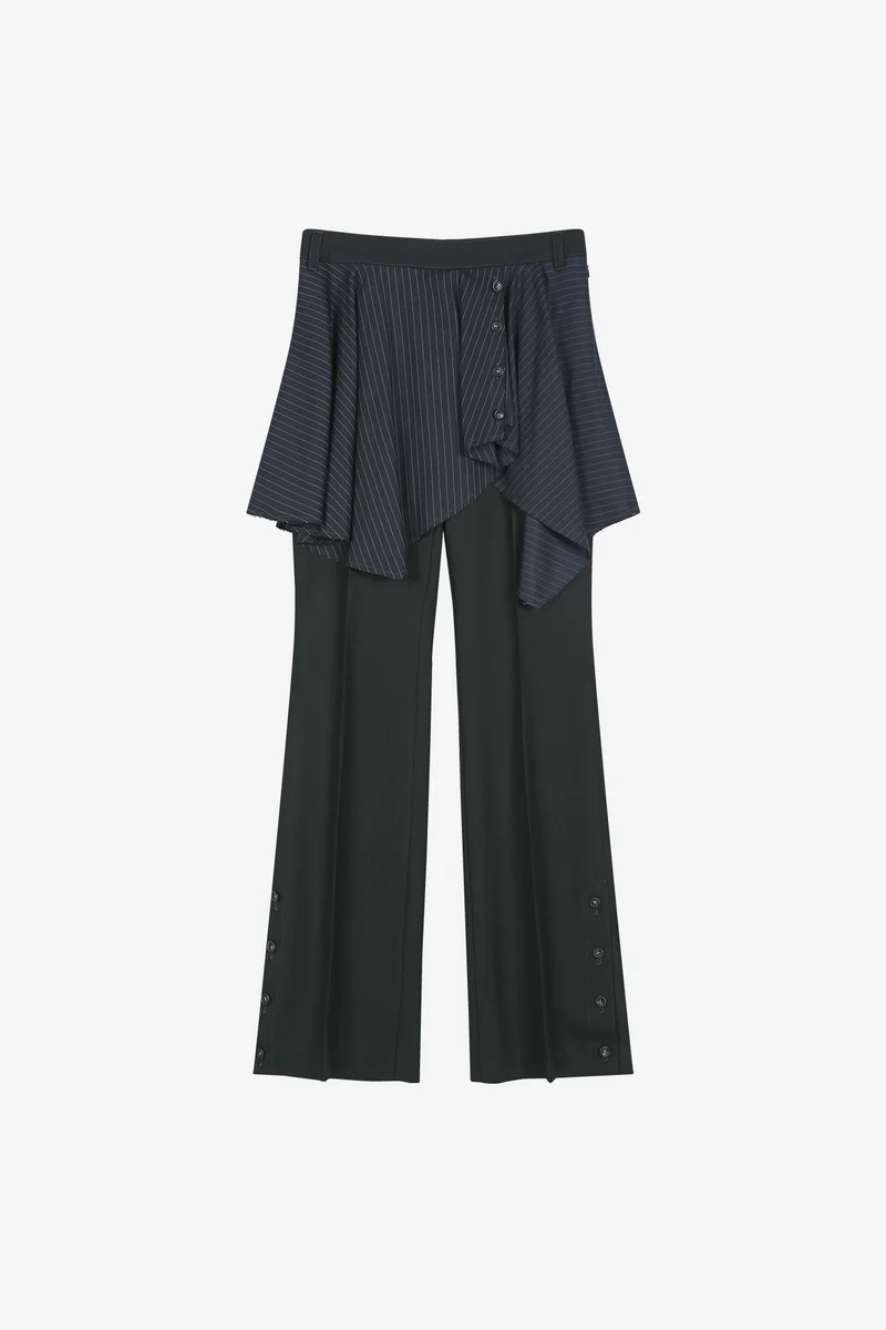 ASYMMETRIC WRAP SKIRT-LAYERED BOOTCUT TROUSERS 10