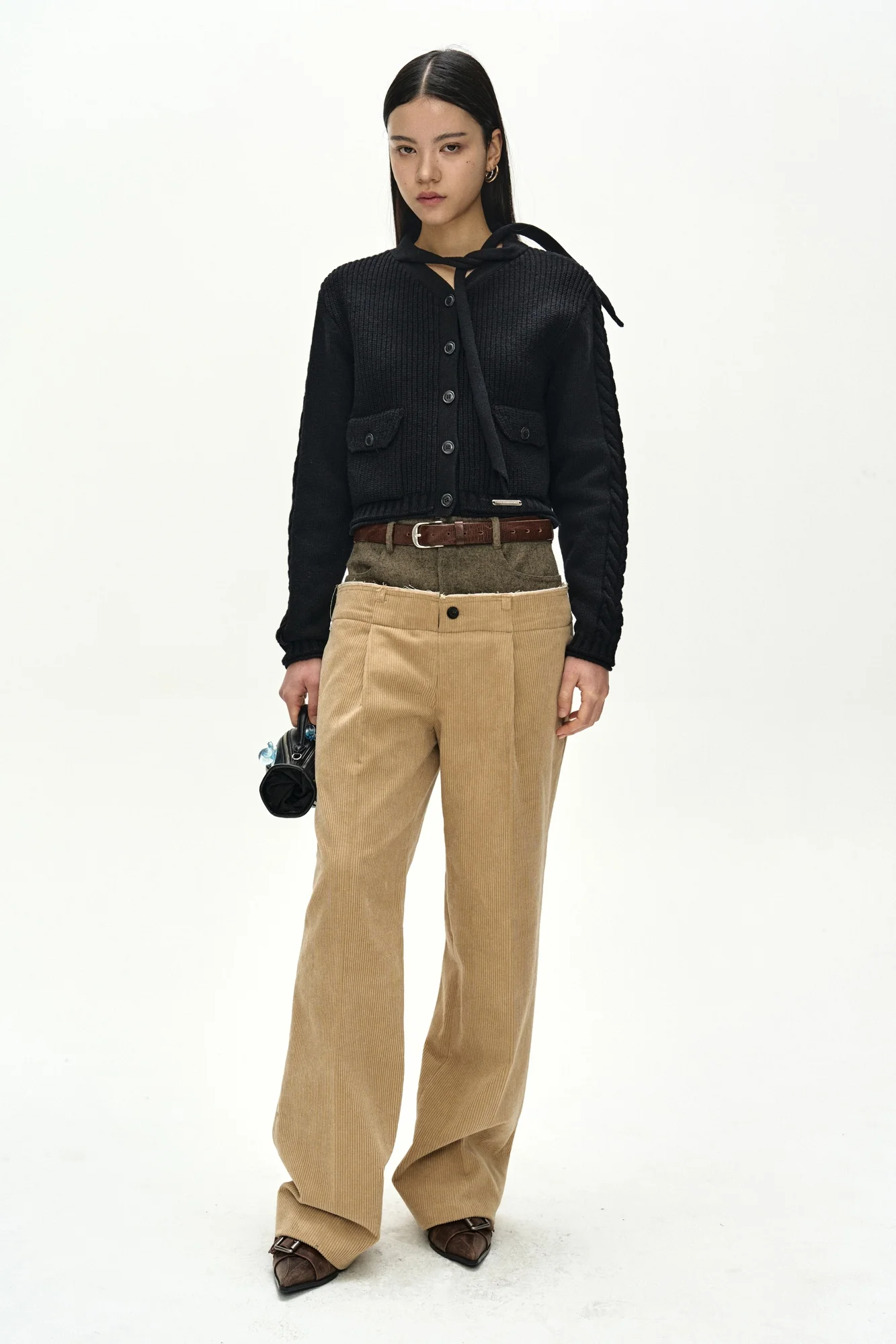 ANDERSSON BELL HERRINGBONE-WAIST CORDUROY TROUSERS BEIGE