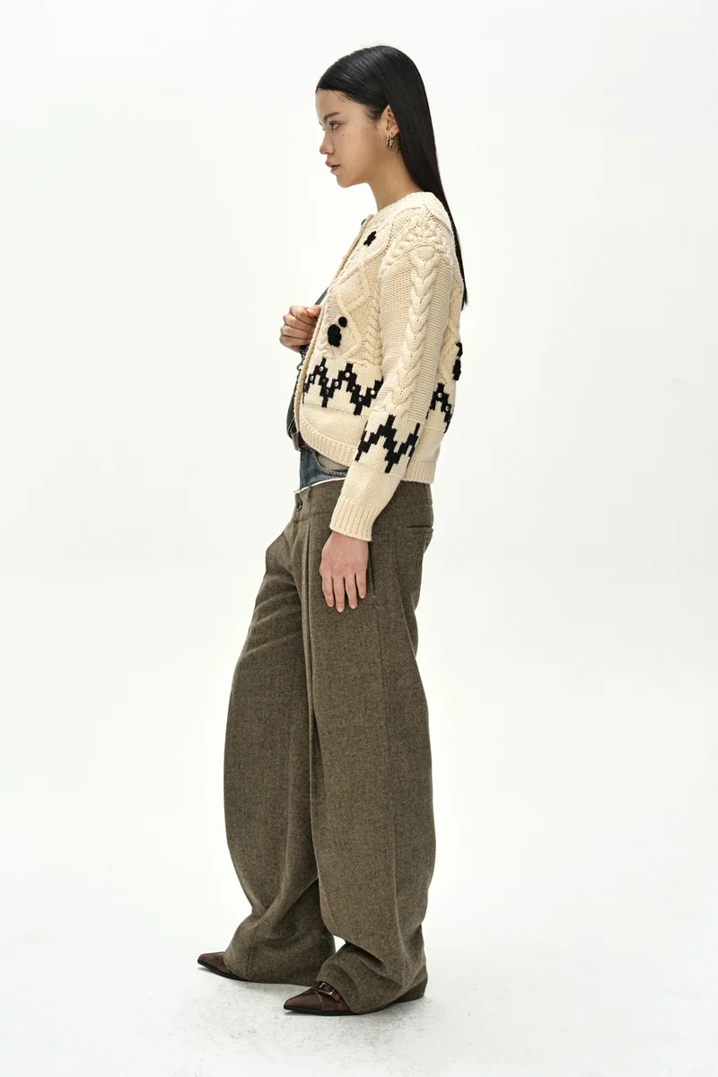 DENIM-WAIST HERRINGBONE TROUSERS 3