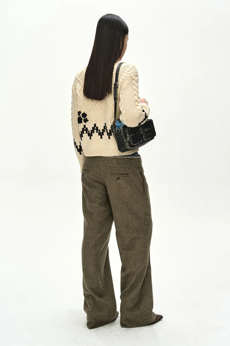 DENIM-WAIST HERRINGBONE TROUSERS 4