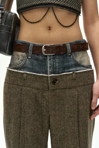 DENIM-WAIST HERRINGBONE TROUSERS thumb 5