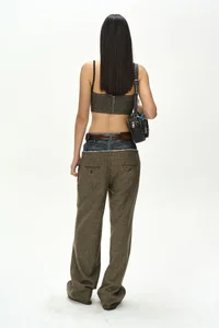 DENIM-WAIST HERRINGBONE TROUSERS thumb 7