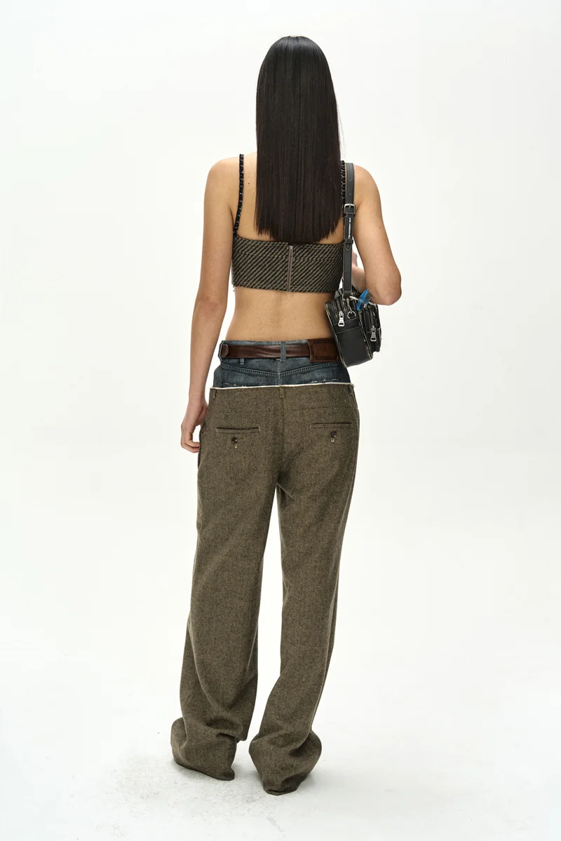 DENIM-WAIST HERRINGBONE TROUSERS 7