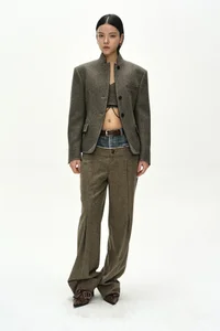 DENIM-WAIST HERRINGBONE TROUSERS thumb 8