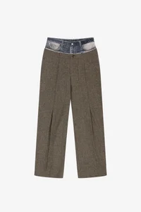 DENIM-WAIST HERRINGBONE TROUSERS thumb 9