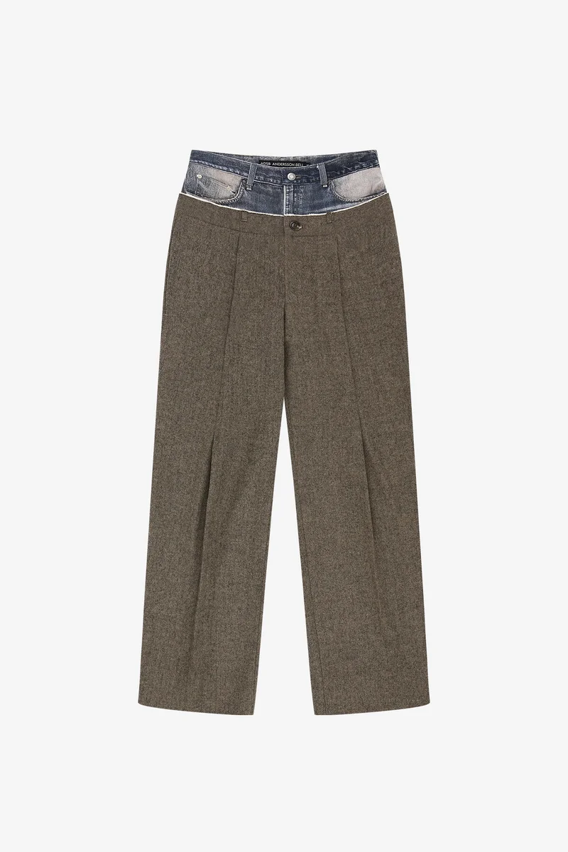 DENIM-WAIST HERRINGBONE TROUSERS 9