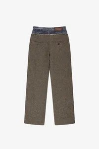 DENIM-WAIST HERRINGBONE TROUSERS thumb 10