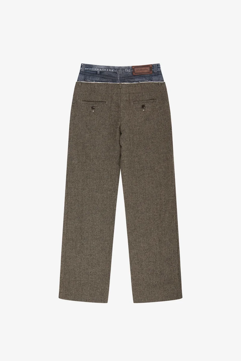 DENIM-WAIST HERRINGBONE TROUSERS 10