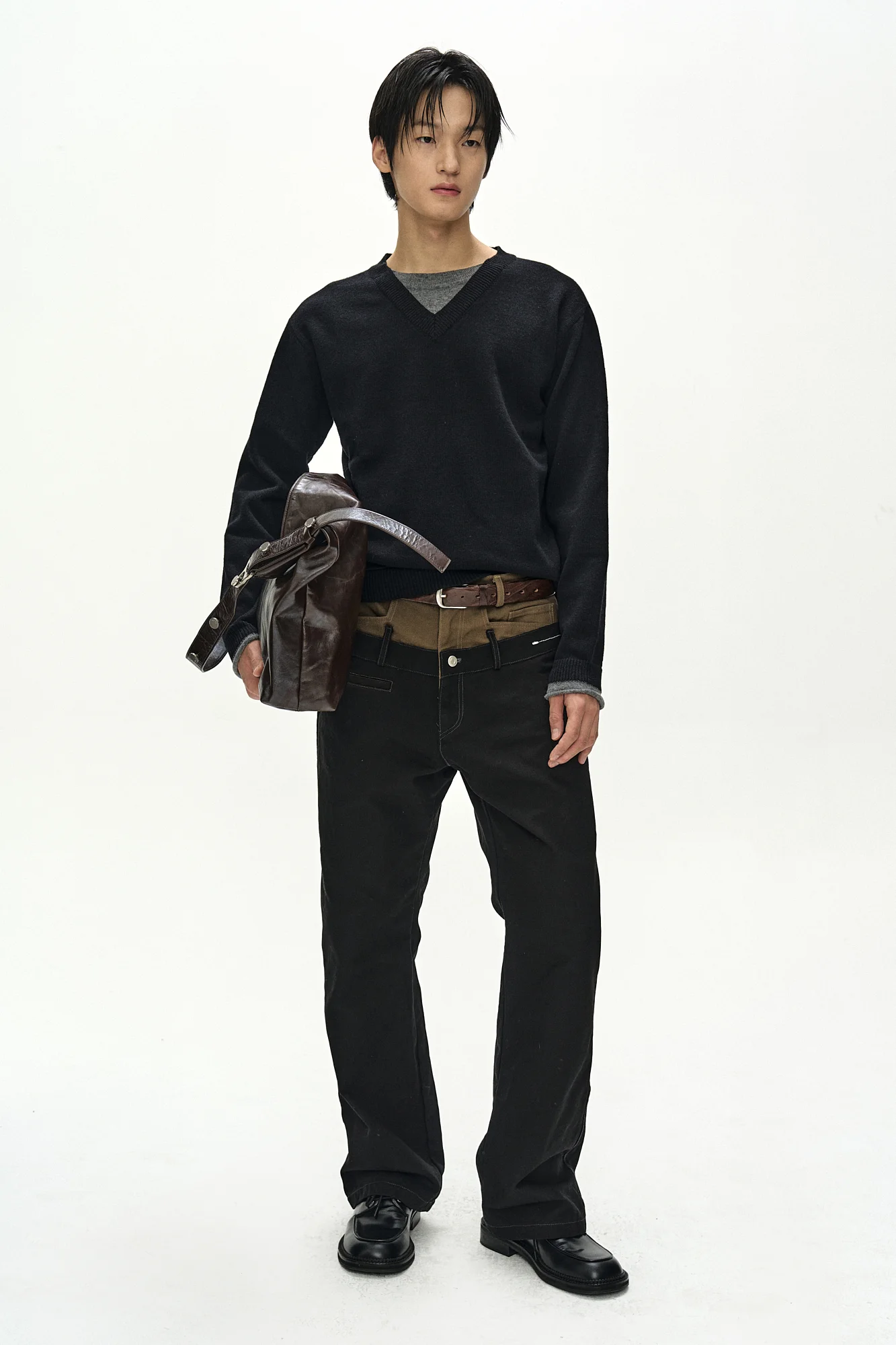 ANDERSSON BELL DOUBLE WAIST OXFORD WORK TROUSERS BLACK/KHAKI