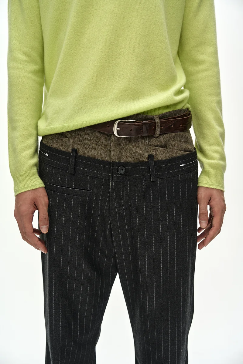 DOUBLE WAIST STRIPE WOOL TROUSERS 4