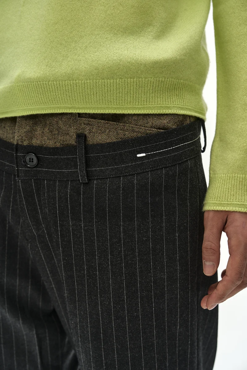 DOUBLE WAIST STRIPE WOOL TROUSERS 5
