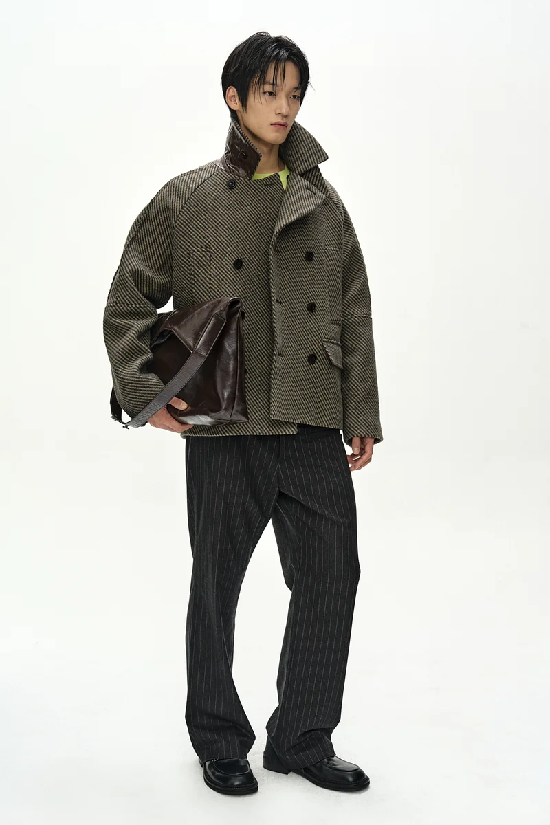 DOUBLE WAIST STRIPE WOOL TROUSERS 8