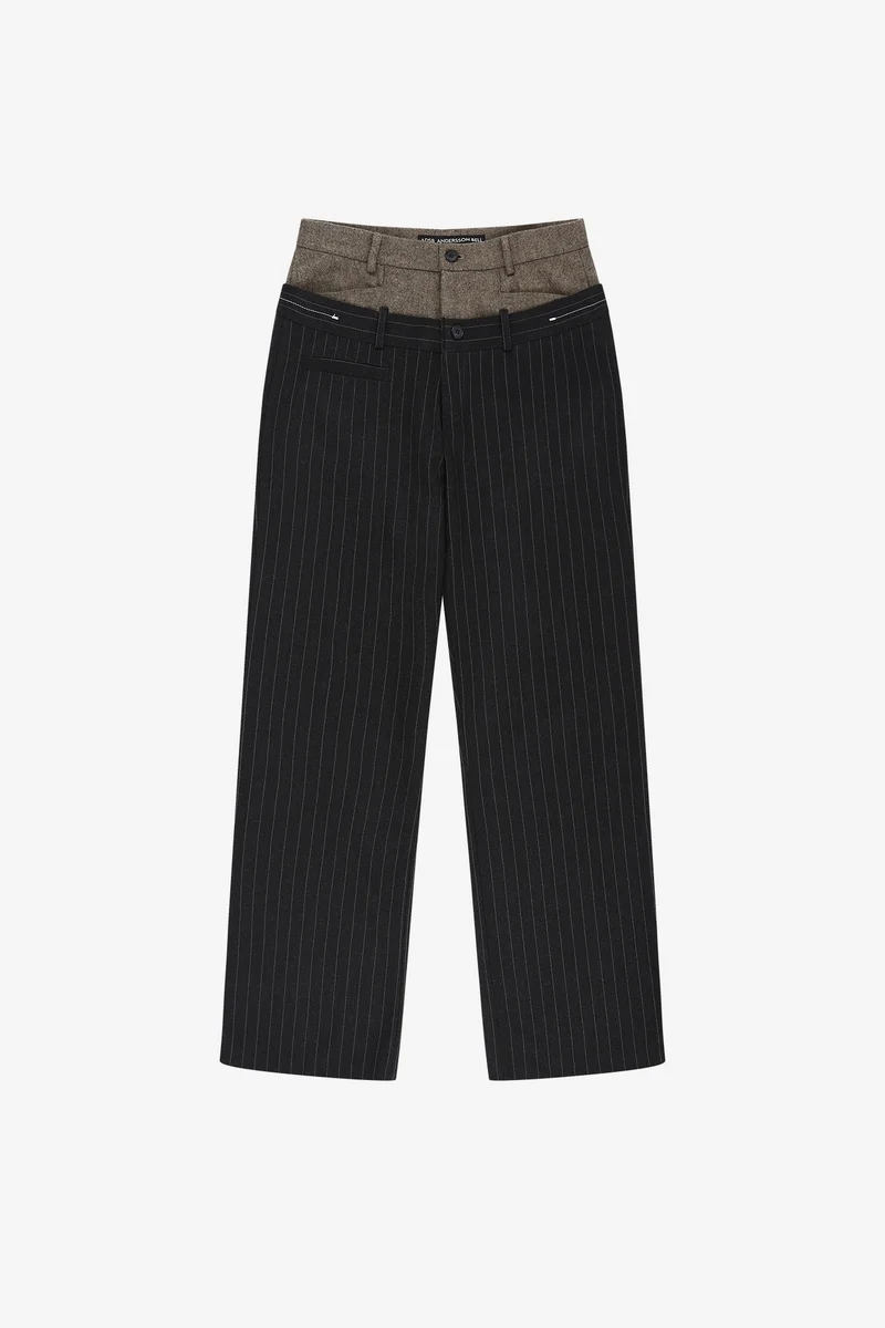 DOUBLE WAIST STRIPE WOOL TROUSERS 10