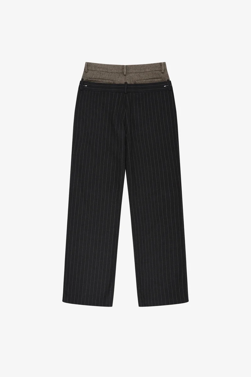 DOUBLE WAIST STRIPE WOOL TROUSERS 11