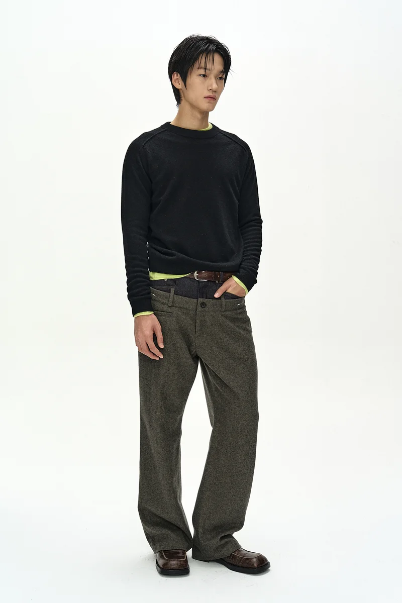 DOUBLE WAIST DENIM WOOL TROUSERS 1