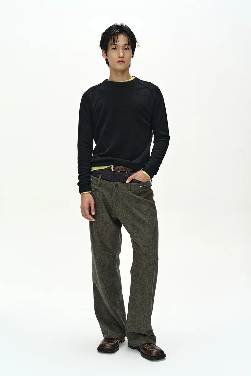 DOUBLE WAIST DENIM WOOL TROUSERS 3
