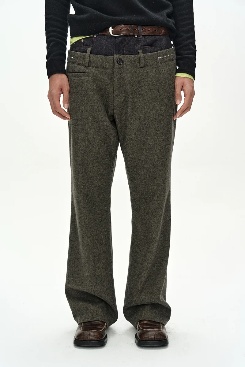 DOUBLE WAIST DENIM WOOL TROUSERS 7