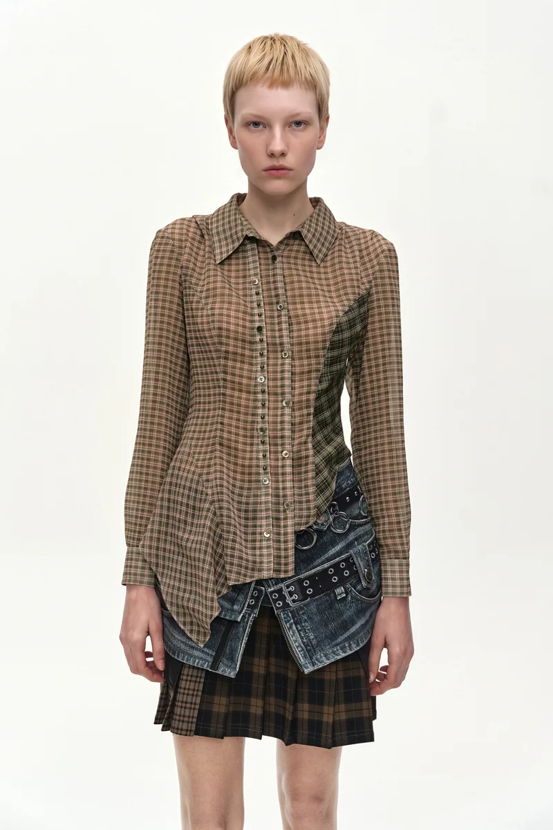 ASYMMETRIC STUDDED MESH SHIRT 4