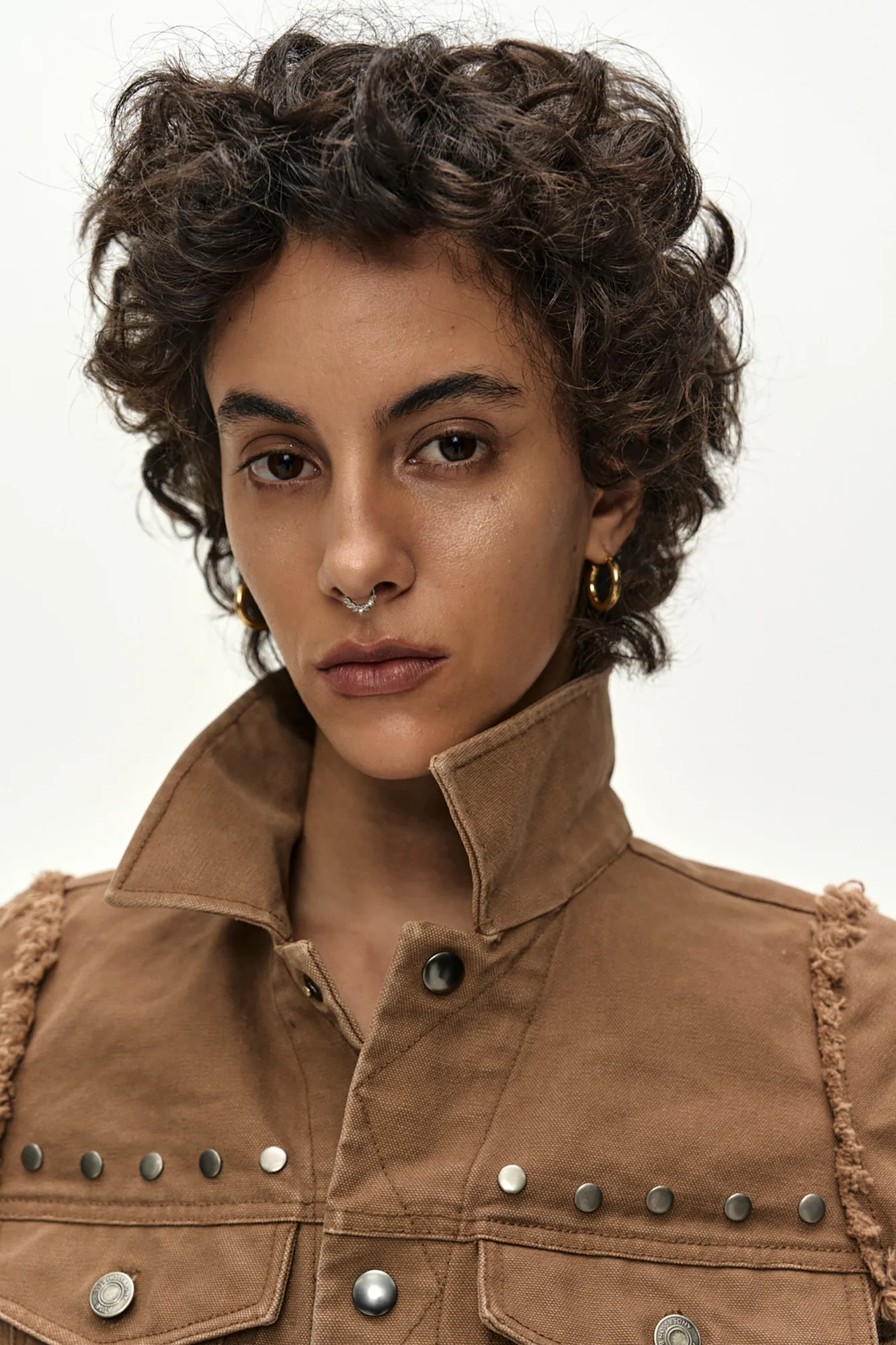 ANDERSSON BELL LAYERED STUDDED VEST SHIRT BROWN