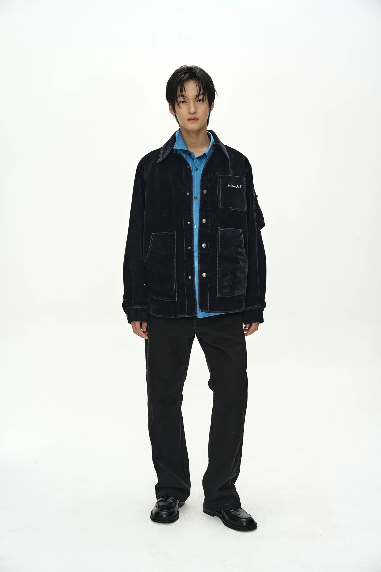 ANDERSSON BELL FLOCK VELVET PADDED SHIRT NAVY