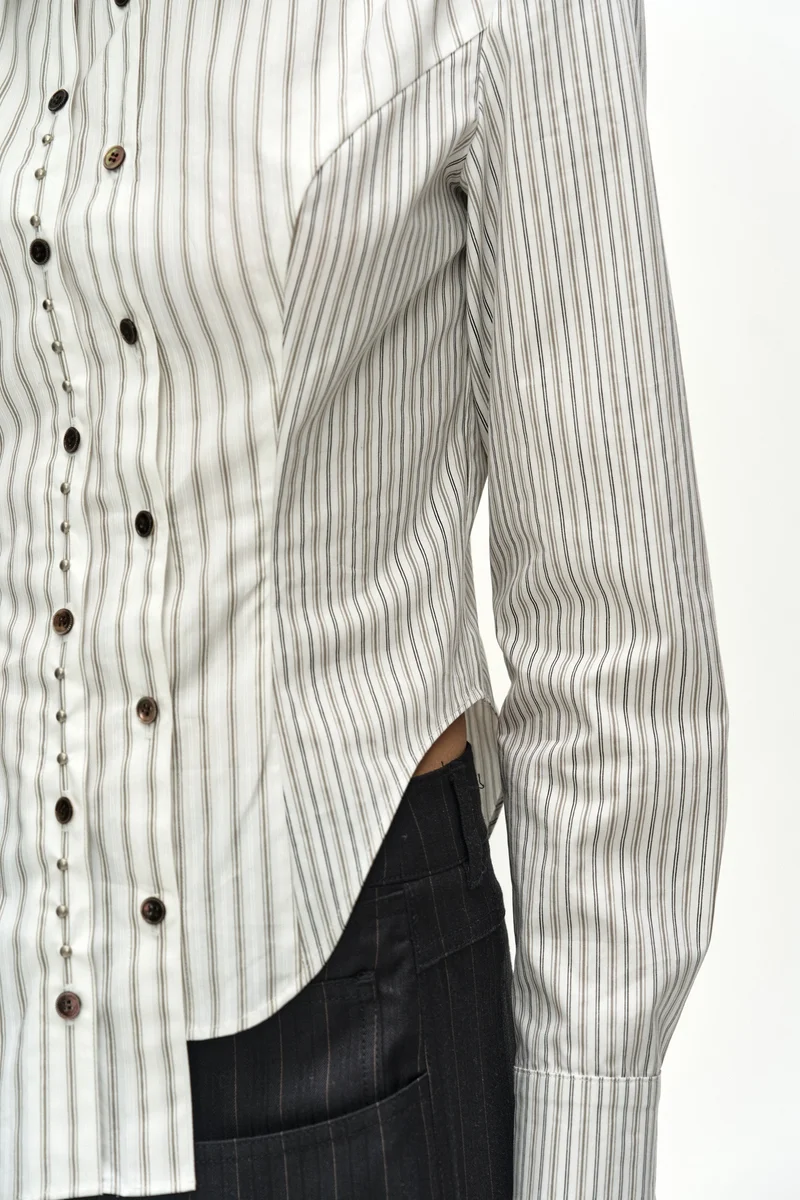 ASYMMETRIC STUDDED STRIPE SHIRT 1