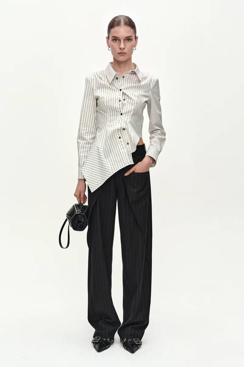 ASYMMETRIC STUDDED STRIPE SHIRT 2