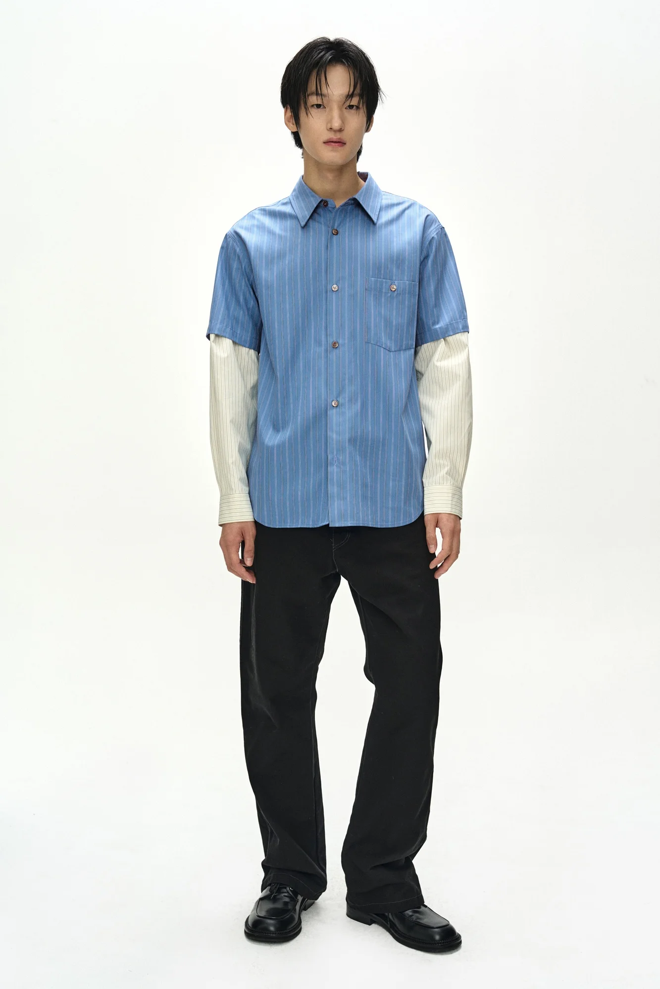 ANDERSSON BELL SLEEVE LAYERED STRIPE SHIRT BLUE STRIPE