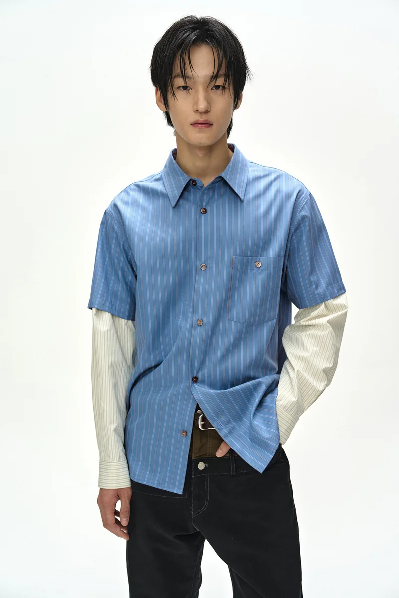 SLEEVE LAYERED STRIPE SHIRT 3