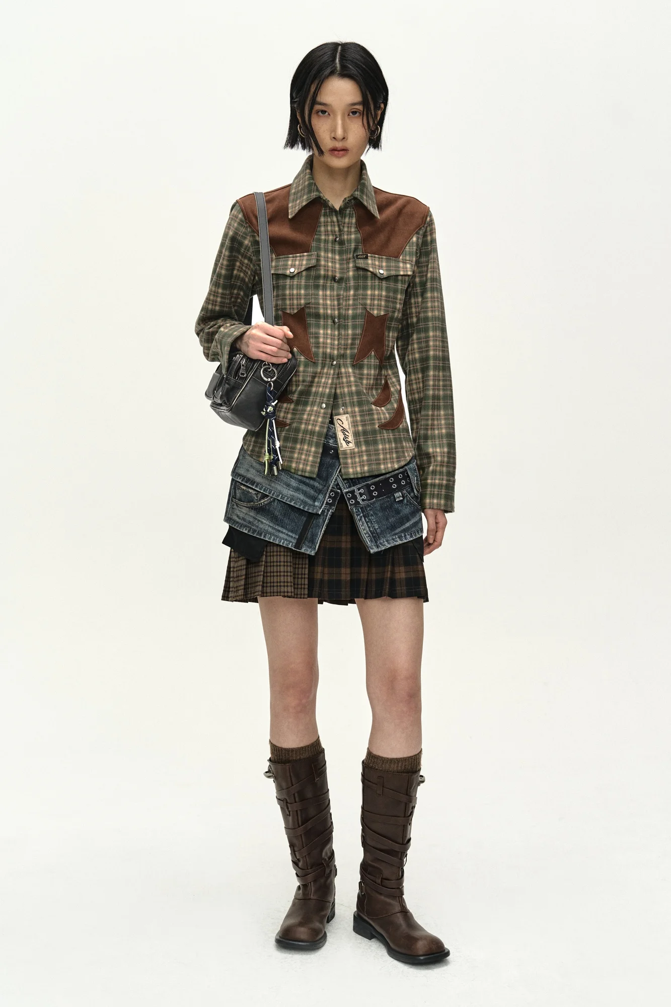 ANDERSSON BELL CHECKERED WESTERN PATCHED SHIRT GREEN