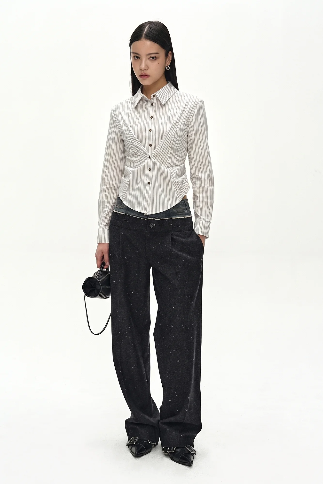 ANDERSSON BELL STRIPE DRAPED WAIST SHIRT ECRU