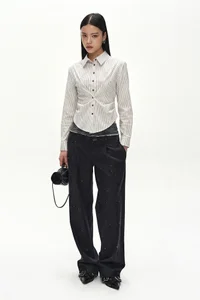 STRIPE DRAPED WAIST SHIRT thumb 1