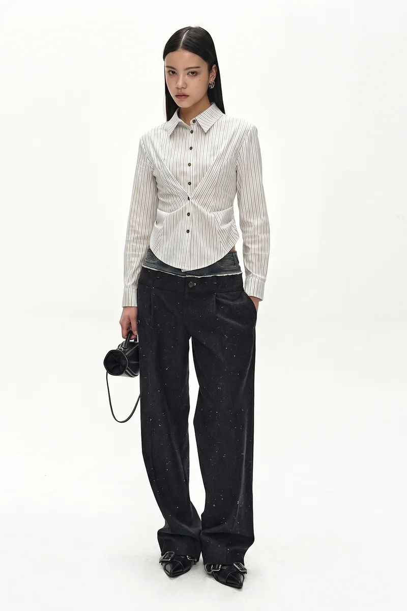 STRIPE DRAPED WAIST SHIRT 1