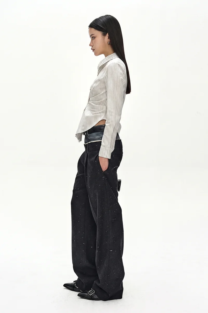 STRIPE DRAPED WAIST SHIRT 2