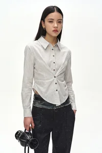 STRIPE DRAPED WAIST SHIRT thumb 4