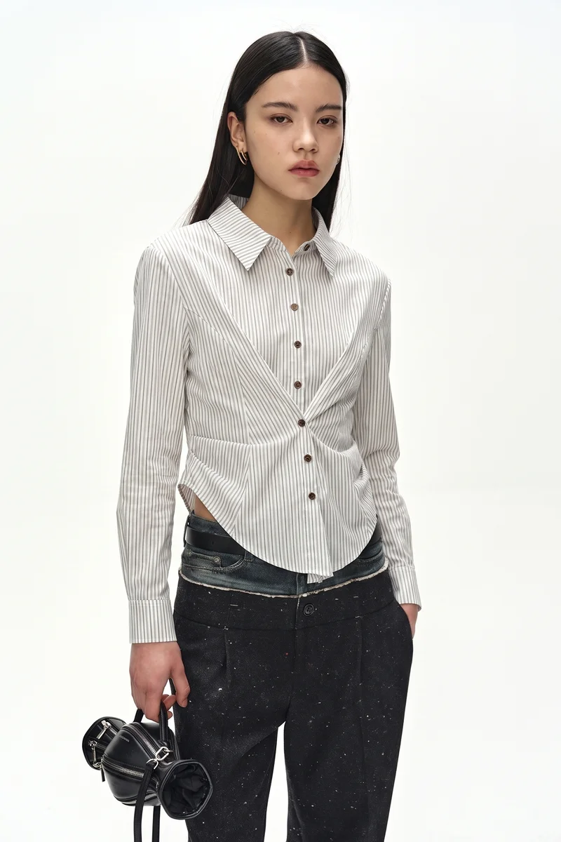 STRIPE DRAPED WAIST SHIRT 4