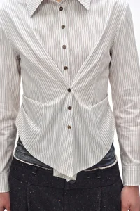 STRIPE DRAPED WAIST SHIRT thumb 5