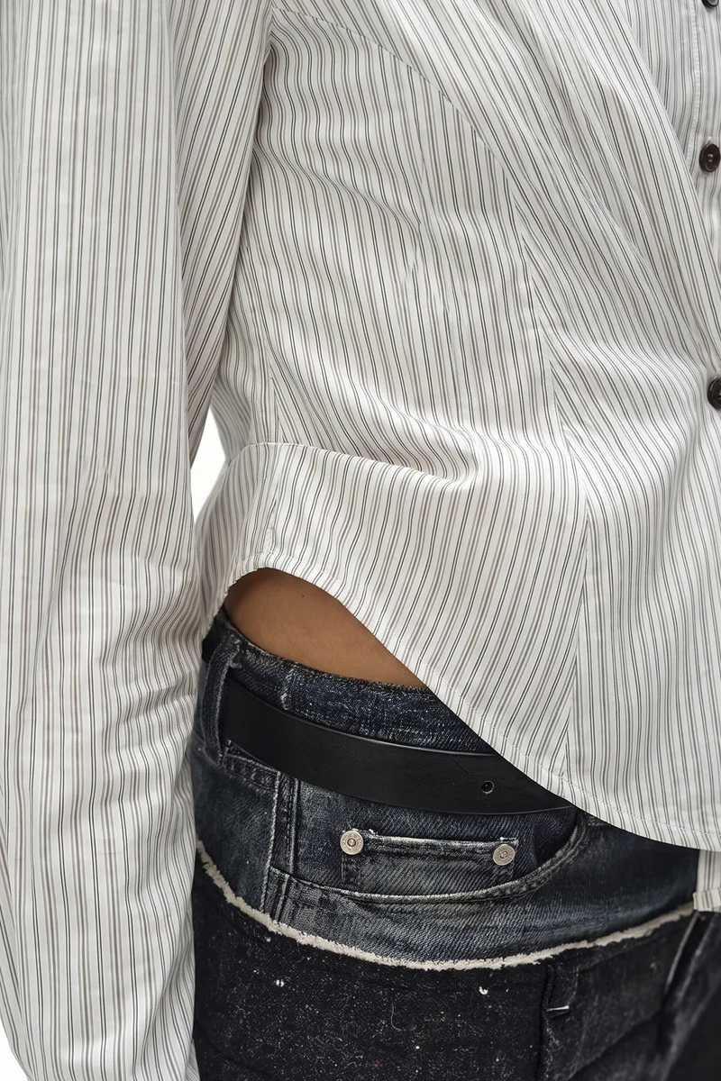 STRIPE DRAPED WAIST SHIRT 6