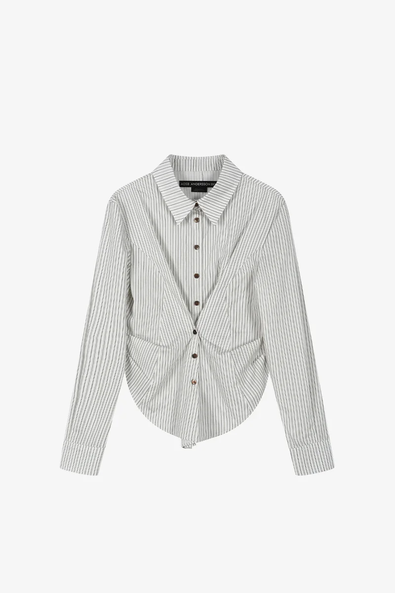 STRIPE DRAPED WAIST SHIRT 7