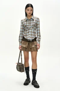 CHECK DRAPED WAIST SHIRT thumb 2