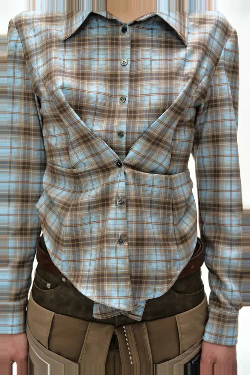 CHECK DRAPED WAIST SHIRT 5